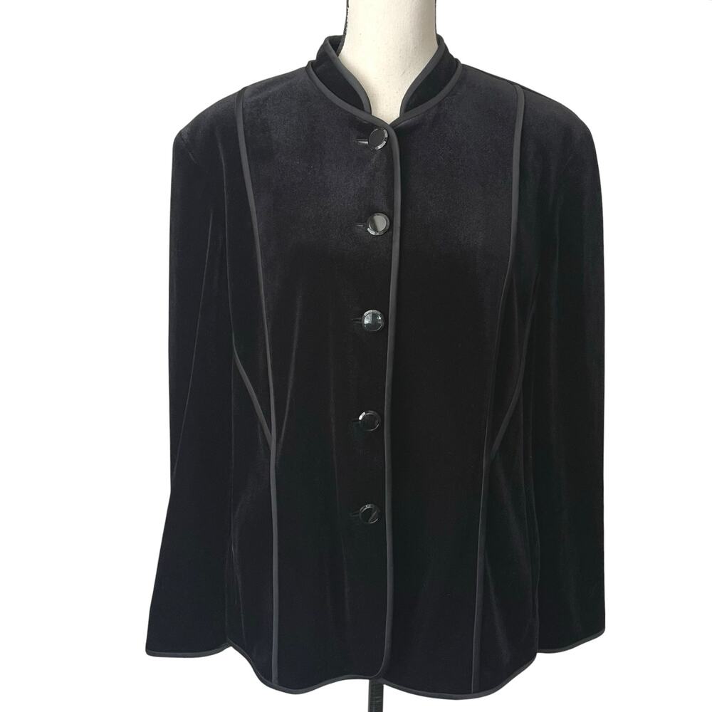 VTG Jones NY Velvet Mandarin Collar Jacket Victorian Gothic Tailored Blazer 18W